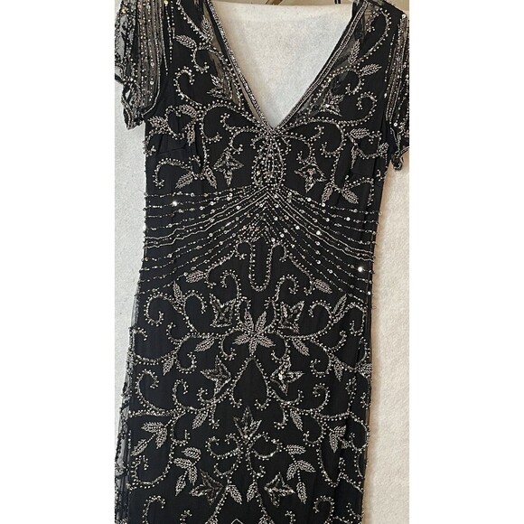 Pisarro Nights Beaded Mesh Column Gown Carbon 6 - Picture 4 of 15